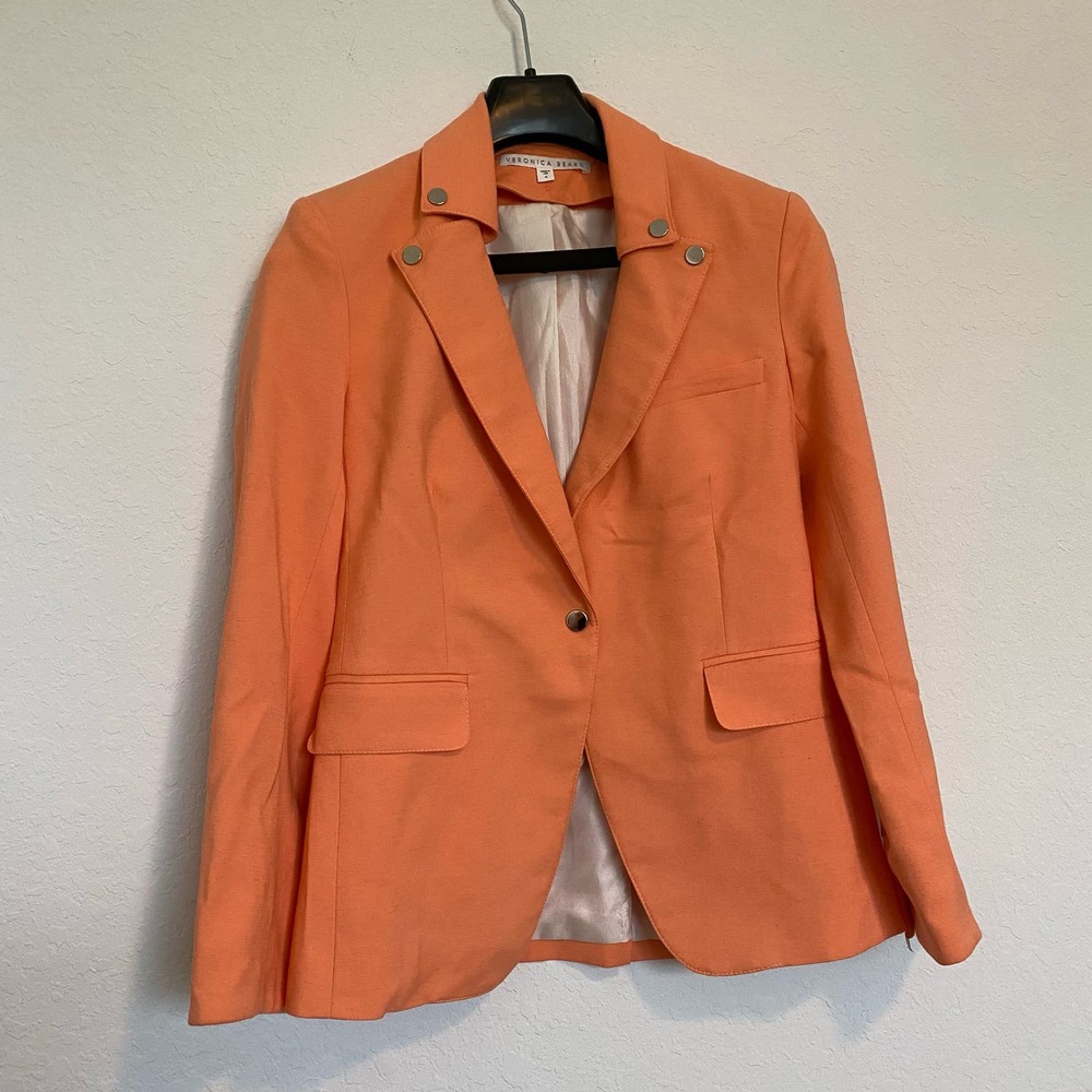Veronica Beard Dickey Jacket Blazer Peach Orange Snap Closure Removable Collar 6